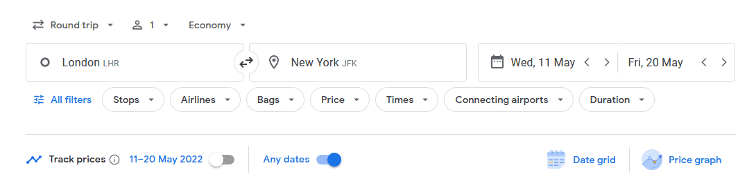 Google Flights Any Dates