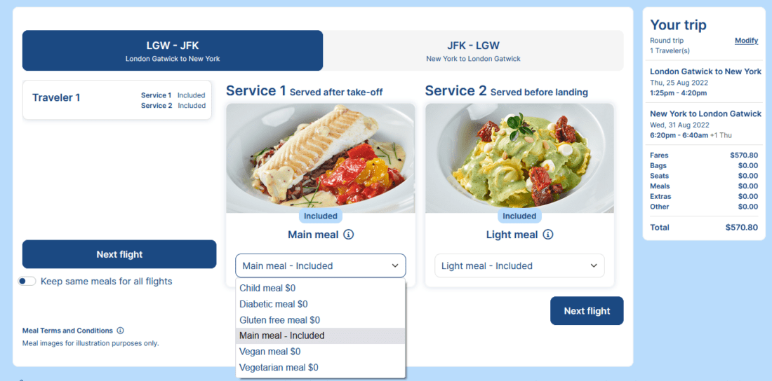 Norse Atlantic Airways Meal Choices