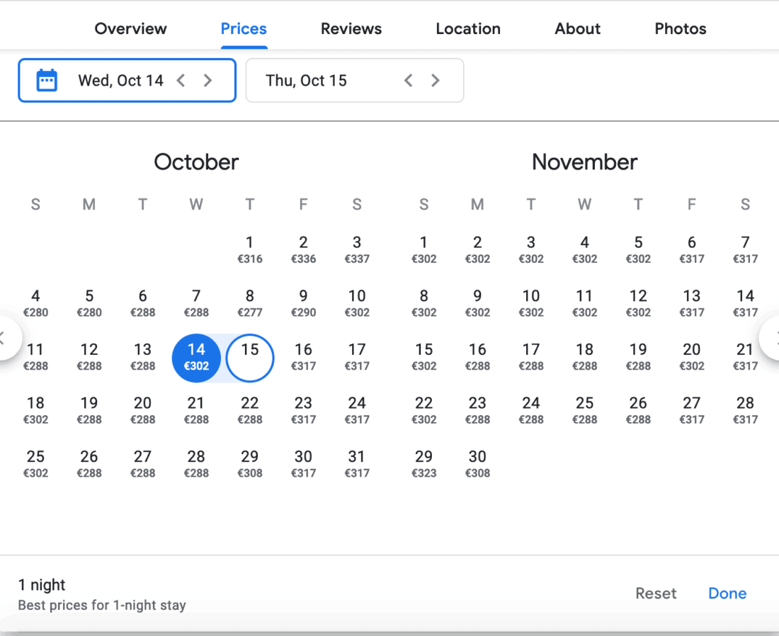 google hotels calendar 2