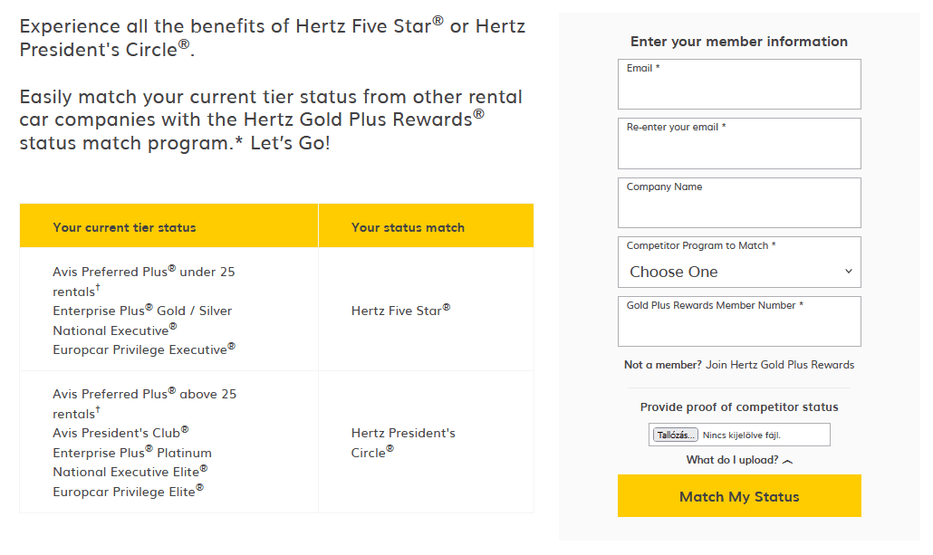 hertz status match