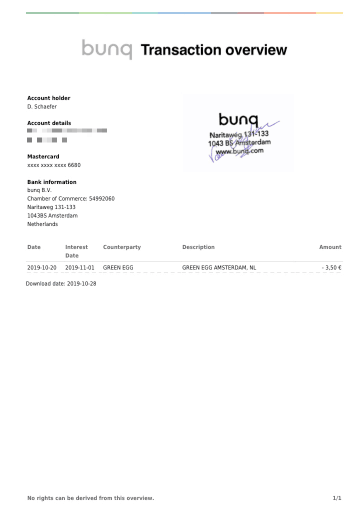 Bunq Travel Card Payment Proof