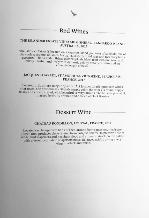 Cathay Pacific Business Class Review Menu 6