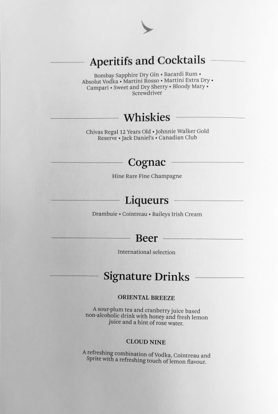 Cathay Pacific Business Class Review Menu 7