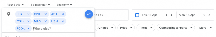 Google Flights 7 Airports