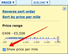ITA Matrix price per miles