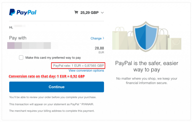 PayPal Currency Conversion Exchange